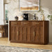 59" Sideboard Buffet Cabinet, 3 Drawers, 4 Doors, Walnut | Modern Coffee Bar Cabinet with Gold Handles, Long Sideboard Buffet Table for Kitchen