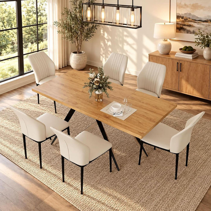 7-Piece Dining Table Set for 6, Oak Color Table with 6 Chairs