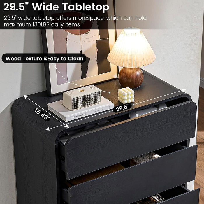 Black Hardwood Dresser With Curved Front StoragePanel