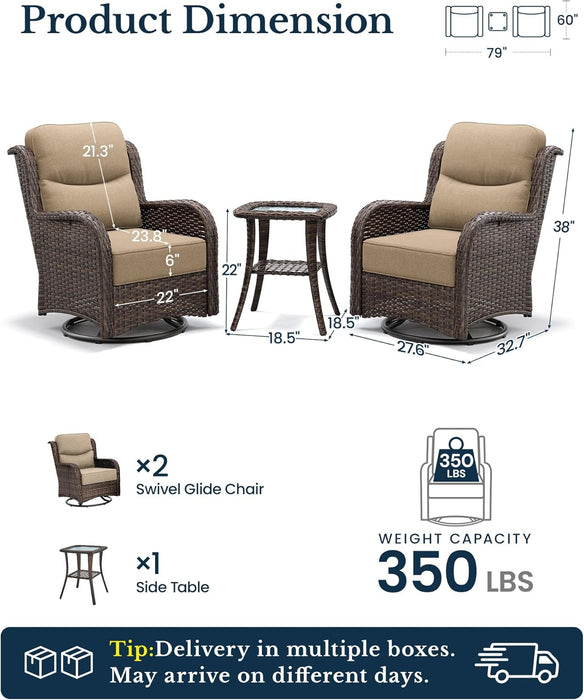 Luxury Outdoor Swivel Rocker Patio Chairs of 2 with Side Table