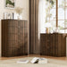 Walnut Dresser for Bedroom, Tall Dresser with 5 Drawers and Smooth Slides, Modern Chest of Drawers with Golden Handles for Bedroom, Living Room, Closet, 15.7" D X 31.5" W X 47.2" H