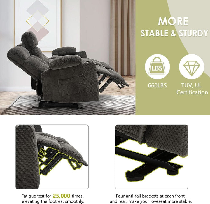 Power Reclining Loveseat with Console, Power Loveseat Recliner Sofa with Heat and Massage, Extended Footrest, Wall Hugger Recliners with Cup Holders, Lumbar Support for Living Room