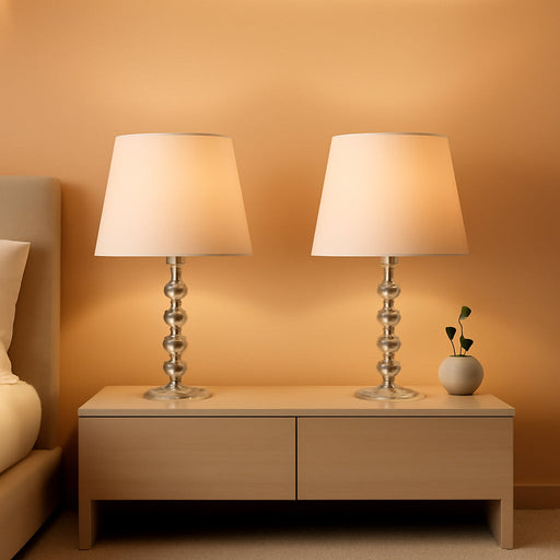 Lighting Collection – Nola Set of 2 Modern Glam Stacked Crystal Ball 16-Inch Table Lamps, LED Bulbs Included, Bedroom Living Room Home Office (LIT4123C-SET2)
