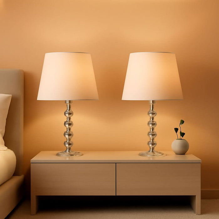 Lighting Collection – Nola Set of 2 Modern Glam Stacked Crystal Ball 16-Inch Table Lamps, LED Bulbs Included, Bedroom Living Room Home Office (LIT4123C-SET2)
