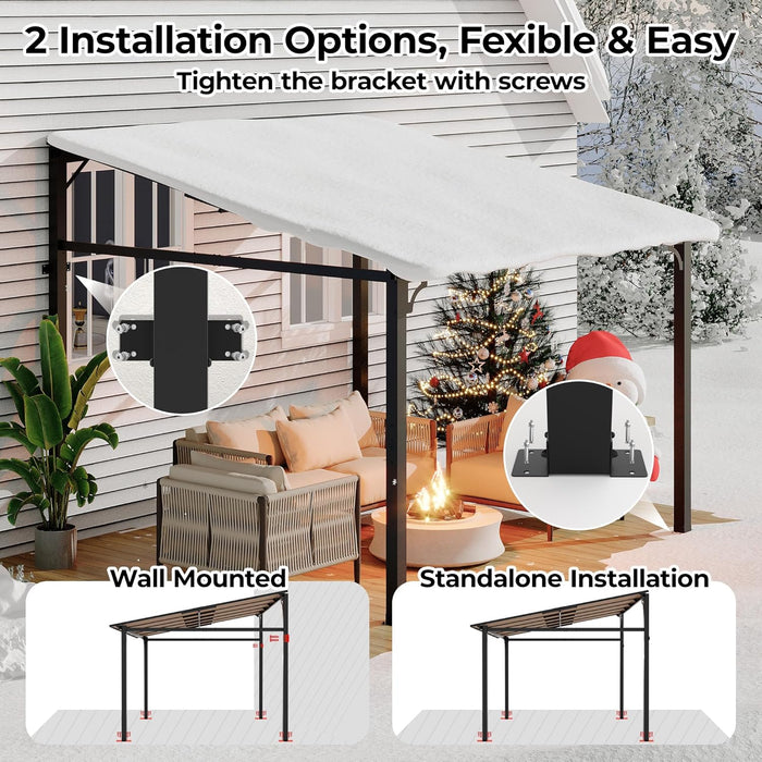 10' X 10' Lean to Gazebo, Hard Top Outdoor Pergola with Roof, Gazebos Pergola on Clearance, Large Wall Mounted Heavy Duty Awnings for Patio, Backyard, Deck, Porch