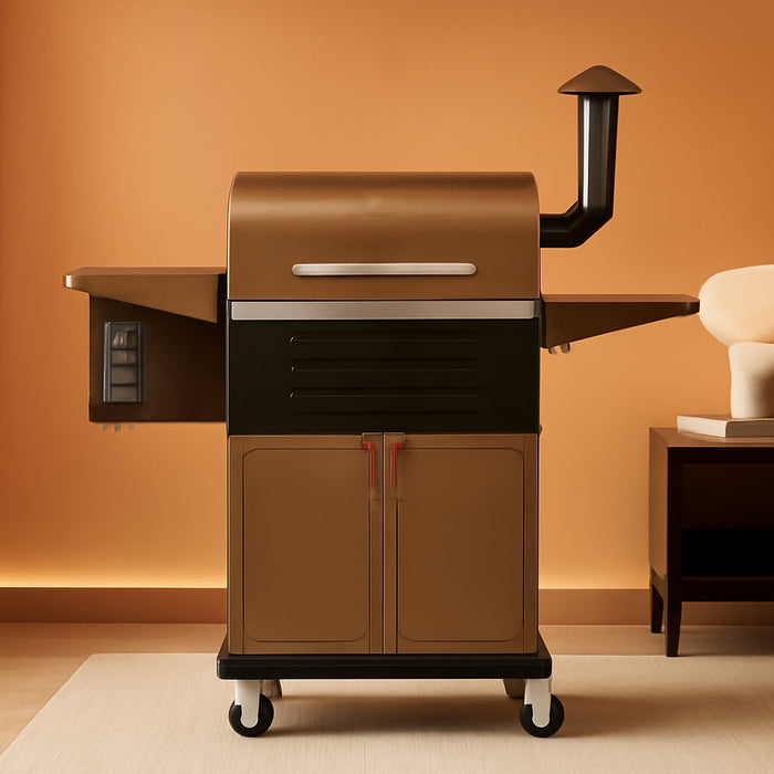8-In-1 Outdoor BBQ Grill with PID 3.0 Controller, Wood Pellet Smoker, Auto Temperature Control, Huge Storage Cabinet Side Shelf with Tool Hooks, 572 Sq in Cooking Area for Camping Party