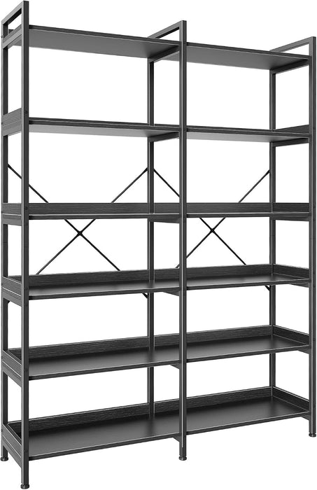 6 Tier Bookshelf with 12 Open Shelves and Raised Baffle, Black