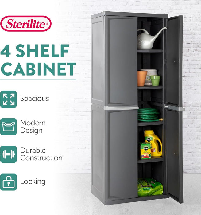 Gray Four Shelf Polypropylene Storage Cabinet Bundle