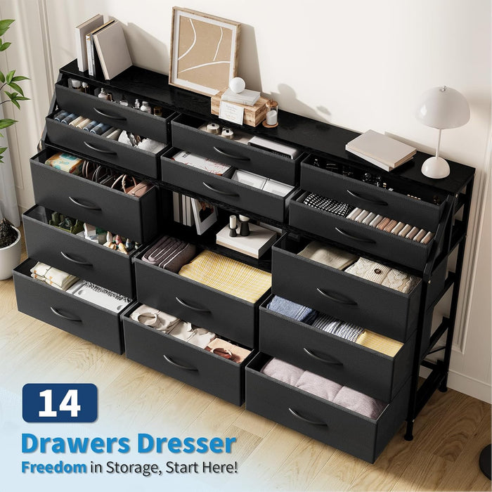 FiftyFiveInch Dresser With Fourteen Drawers And Shelves