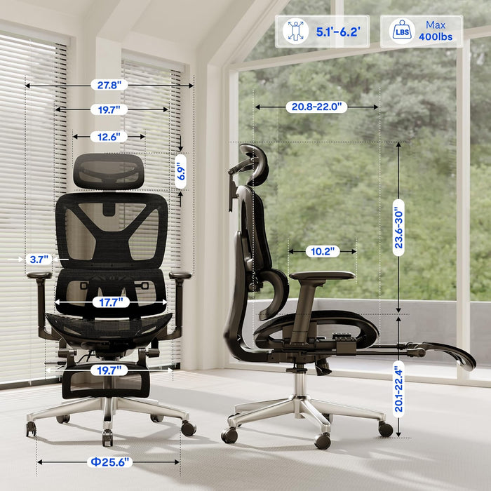 FLEXISPOT Ergox Premium Ergonomic Office Chair Black-Ft