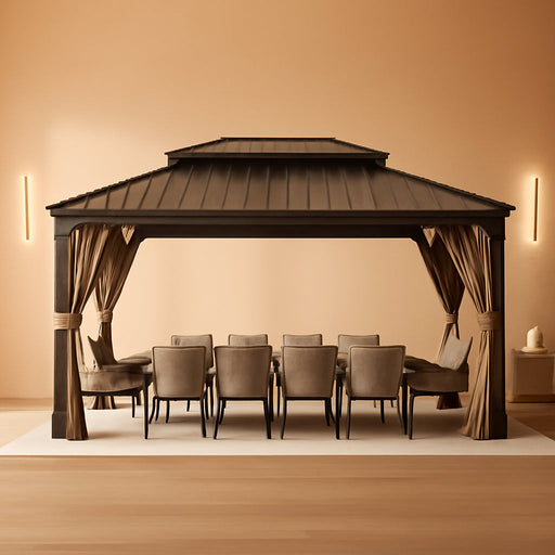 10X14 Feet Outdoor Gazebo Hardtop Curtains Included