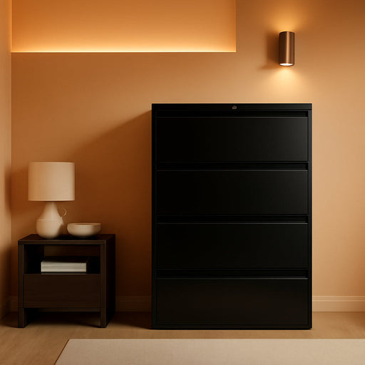 5-Drawer Lateral File Cabinet with Lock, 36 by 19-1/4 by 67-Inch, Black