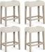 24" Saddle Bar Stools Set of 4, Farmhouse Button Tufted Barstools | Upholstered Counter Height Backless Bar Chairs with Footrest and Wood Legs for Kitchen Island, Dining Room, Cafe