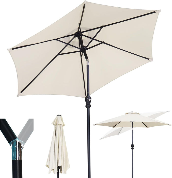 7.5Ft Patio Umbrella, Outdoor Umbrella Aluminum Market Table Umbrellas with Tilt, Crank and Sturdy Ribs for Lawn, Garden, Backyard and Pool