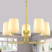 Farmhouse Chandelier, 5-Light Gold Chandelier with White Fabric Shade, Height Adjustable Modern Dining Room Light Fixture with E26 Base for Bedroom Foyer Hallway Entryway Kitchen Living Room