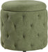 Erindale round Storage Ottoman, 18.75 Inch Diamond Tufted, Plush Lined Interior, Moss Green Fabric
