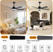56 Inch Black Ceiling Fans with Lights and Remote/App Control, DC Reversible Motor, Noiseless, Dimmable, 6 Speeds Low Profile Modern Ceiling Fan for Livingroom, Indoor/Outdoor Use