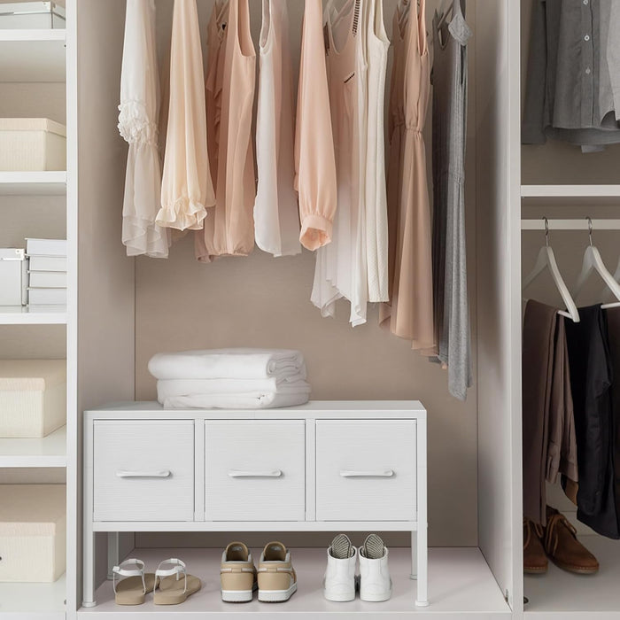 Closet Storage with 3 Fabric Drawers Small White Dresser for Closet Floor Organizer Dorm Bedroom