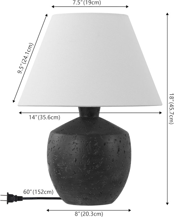 18" Black Modern Concrete Effect Table Lamp Set of 2, Scandinavian Bedside Lamps for Bedroom Living Room, White Linen Shade, LED Bulbs Included (JYL5606B-SET2)