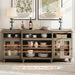 Buffet Cabinet with 4 Glass Doors, Large Coffee Bar Tables Wood Kitchen Storage Cabinets with 9 Storages, Modern Farmhouse Sideboard Credenza, Wash Gray, 70 Inch