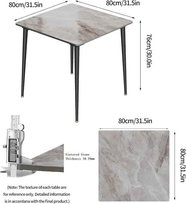 Square Kitchen Dining Table: Sintered Stone Dining Room Table Modern Coffee Table Marble Table with Stable Metal for Kitchen Living Room Office Patio Seaside, 31.5X31.5X29.92 Inch