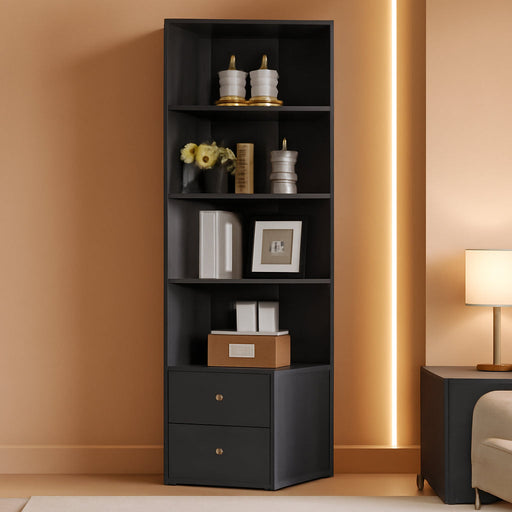 Corner Bookshelf, 70.87" Tall Corner Bookcase with Drawers, Corner Shelf Storage Display Rack for Living Room Home Office, Black