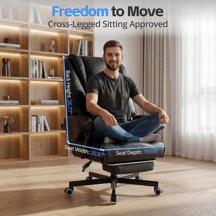 Ergonomic Gaming Office Chair for Adults, Big and Tall Heavy Duty Computer Desk Chair, High Back Video Game Chair with Footrest, Comfortable Leather Home Wide Gamer Chair with Lumbar Support (Black)