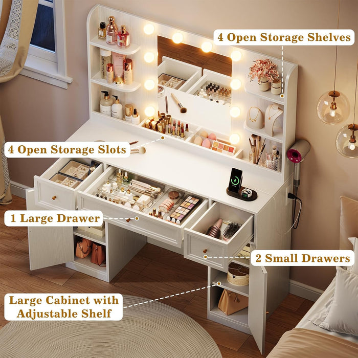 White Vanity Desk With Premium Illuminated Mirrors