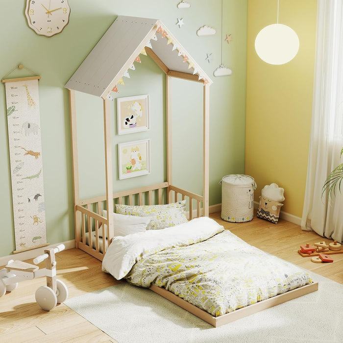 Twin Size Montessori Floor Bed Natural SolidWoodFrame