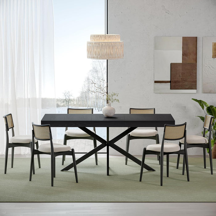 Extendable Dining Room Table for 4 6 8,55"-70" Kitchen Table Leaf,Black | Expandable Rectangle Dining Table,Wood Dining Table W/ Hidden Leaf & Storage, Space Saving, Kitchen Dining Living Room,Modern