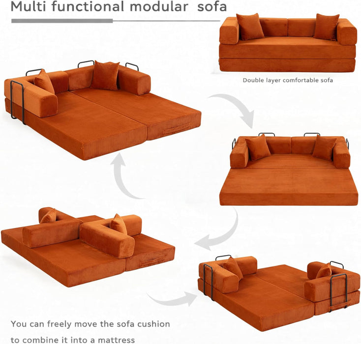 76InchCorduroyPremiumFutonSofaBedForSmallSpacesOrange