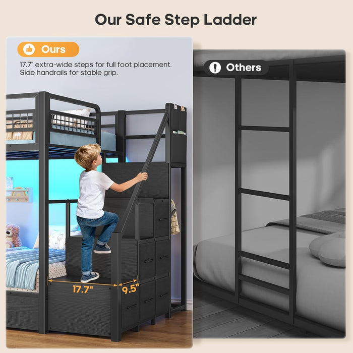 Metal Twin Sturdy Bunk Bed With IntegratedStorageDrawers