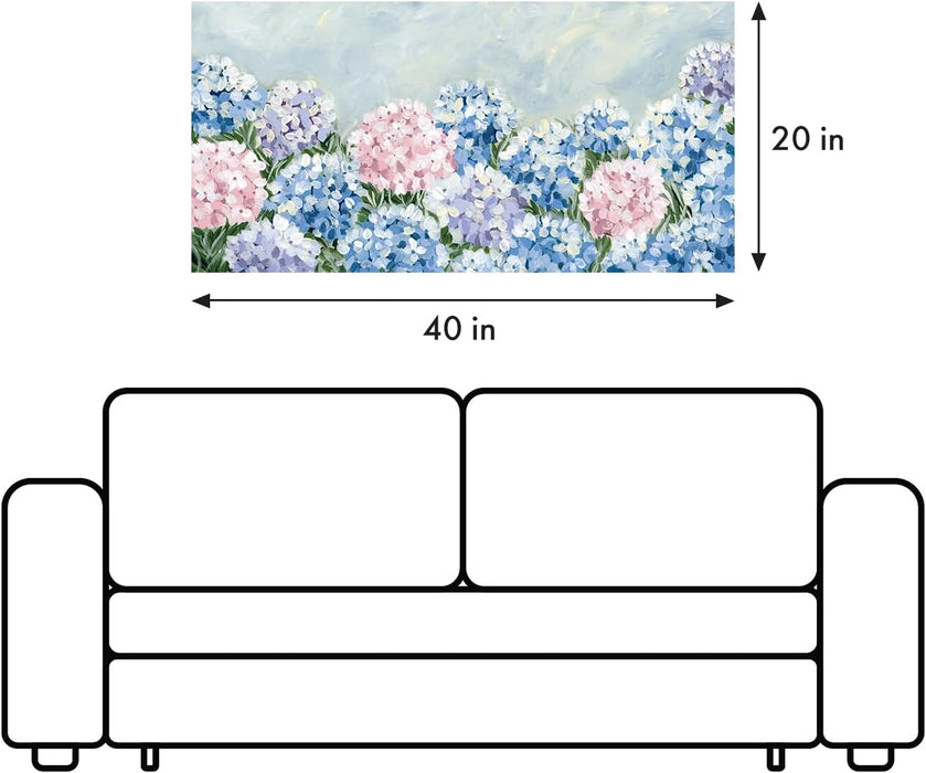 Blue Pink Hydrangea Canvas Wall Art - Large Giclee Floral Canvas Prints, Abstract Flower Wall Decor, Farmhouse Coastal Botanical Wall Art for Living Room Bedroom Bathroom Kitchen Office, Ready to Hang (Hydrangea, 20X40Inch)