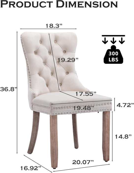 Velvet Dining Chair Set of 2 Upholstered Tufted Dining Room Chair with Nailhead Trim and Solid Wood Legs for Kitchen, Restaurant,Beige