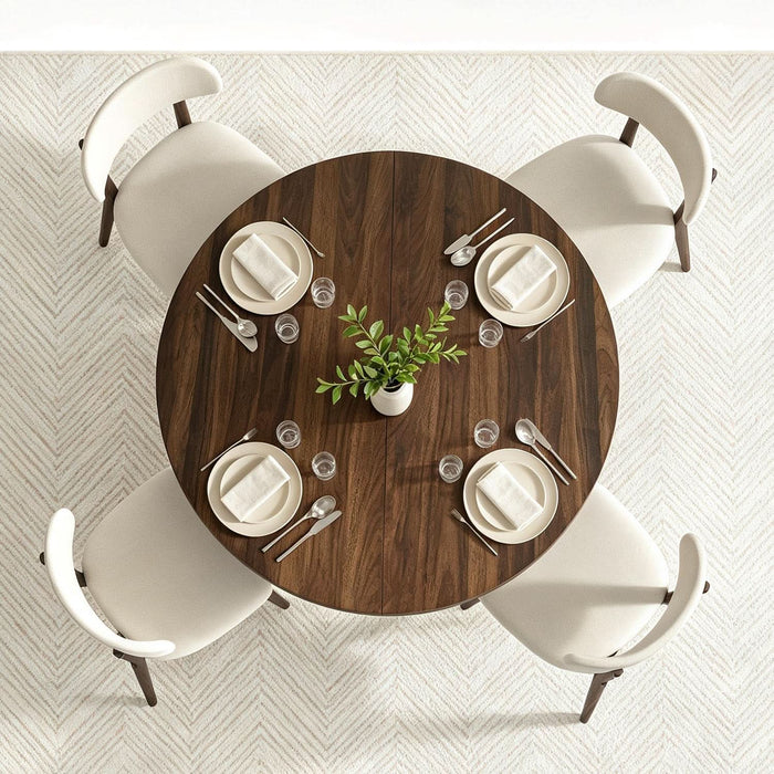 43.3" round Dining Table Set for 4 with Curved Solid Wood Frame