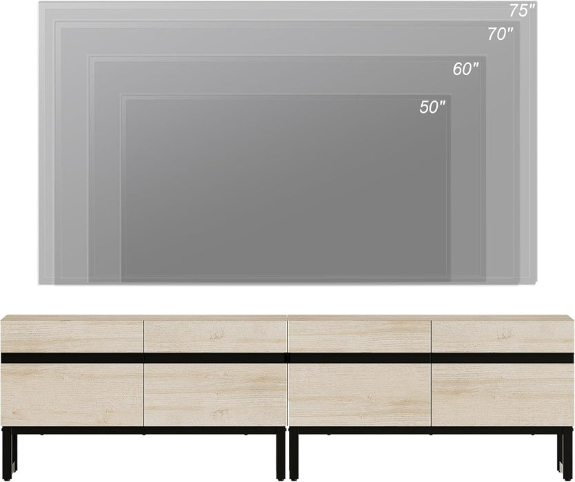 Modern TV Stand for Tvs up to 75 Inch, 2 in 1 Entertainment Center TV Console with Storage Cabinets and Metal Base,Media Console for Living Room,Light Oak