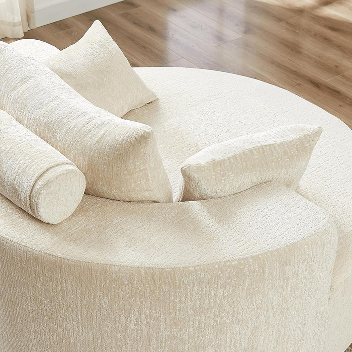 55 Inch Beige Chenille Accent Armchair Upholstered