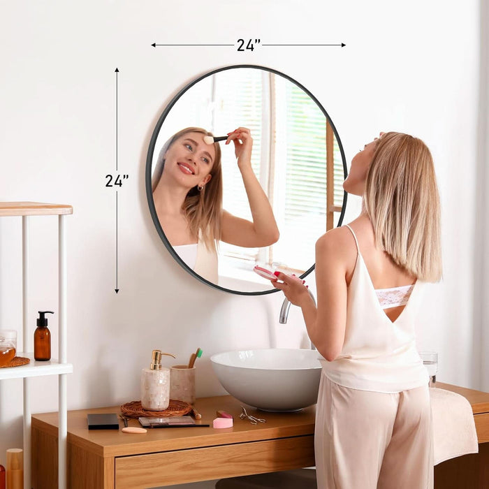 Black round Wall Mirror 24 Inch, Bathroom Mirrors for over Sink, Circle Mirror for Bathroom, Entryway, Bedroom, Vanity