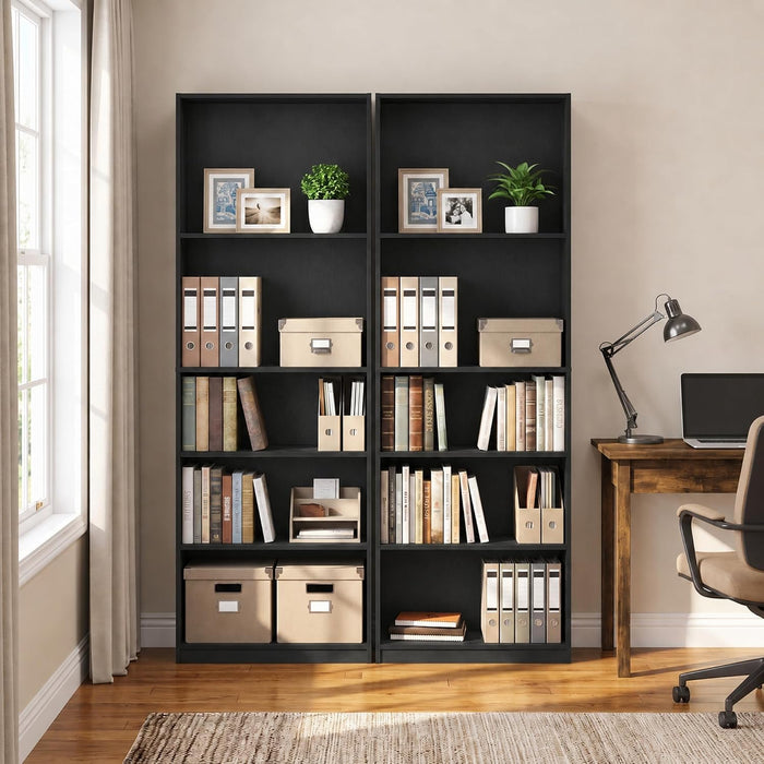 Jaya 5-Tier Book Shelf Set of 2, Adjustable Shelf, Black