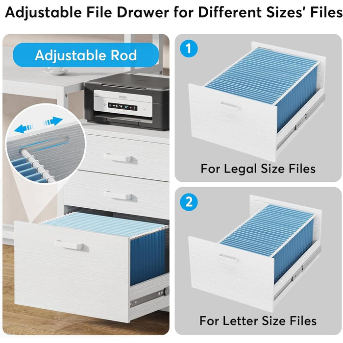 White Computer Desk with File Cabinet & Monitor Stand