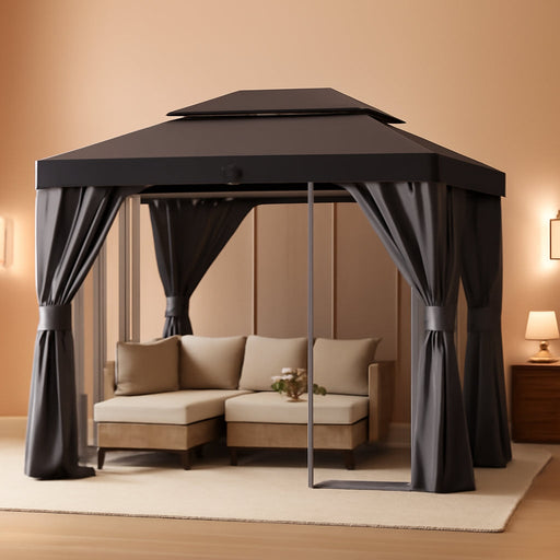 Patio Gazebo 10'X13', Outdoor Heavy Duty Party Tent Shelter with Double Roofs, Mosquito Nettings and Privacy Screens for Backyard, Garden, Lawn, Gray