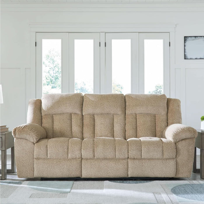 Tip-Off Classic Wall Hugger Power Reclining Sofa with Adjustable Headrest and USB Ports, Light Brown