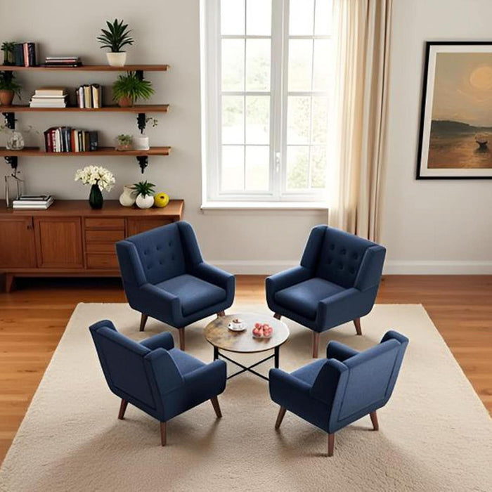 Accent Chair Living Room Chair, Upholstered Button Tufted Armchair, Linen Fabric Sofa Chairs for Bedroom, Living Room, Mid Century Modern Comfy Reading Chair (Dark Blue)