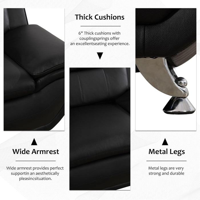 3 Piece Living Room Couch Set, Faux Leather Sofa Set, Modern Sofa Couch Set Living Room Furniture (Sofa+Loveseat+Chair, Black)