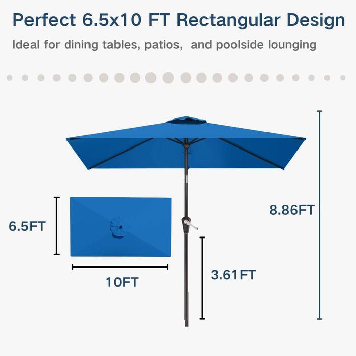 6.5' X 10' Rectangular Patio Umbrella Large Outdoor Market Umbrella W/Uv Protection, Push Button Tilt and Crank Lift, Rectangle Table Umbrella for Garden, Deck, Pool, Patio, Royal Blue