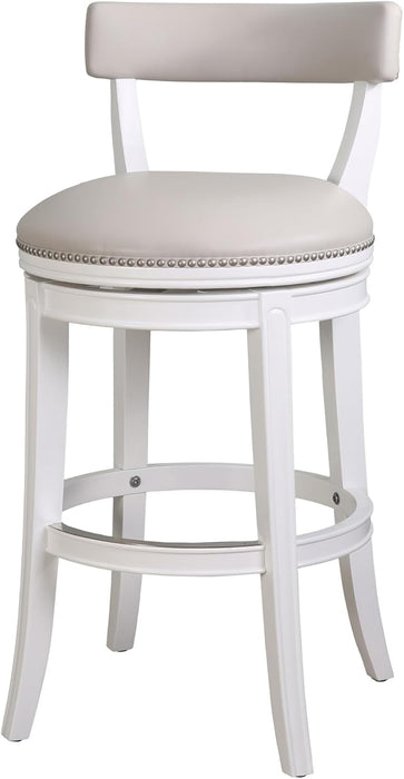 Pasha 31" Bar Stool, White Wood with Gray Faux Leather Seat and Back