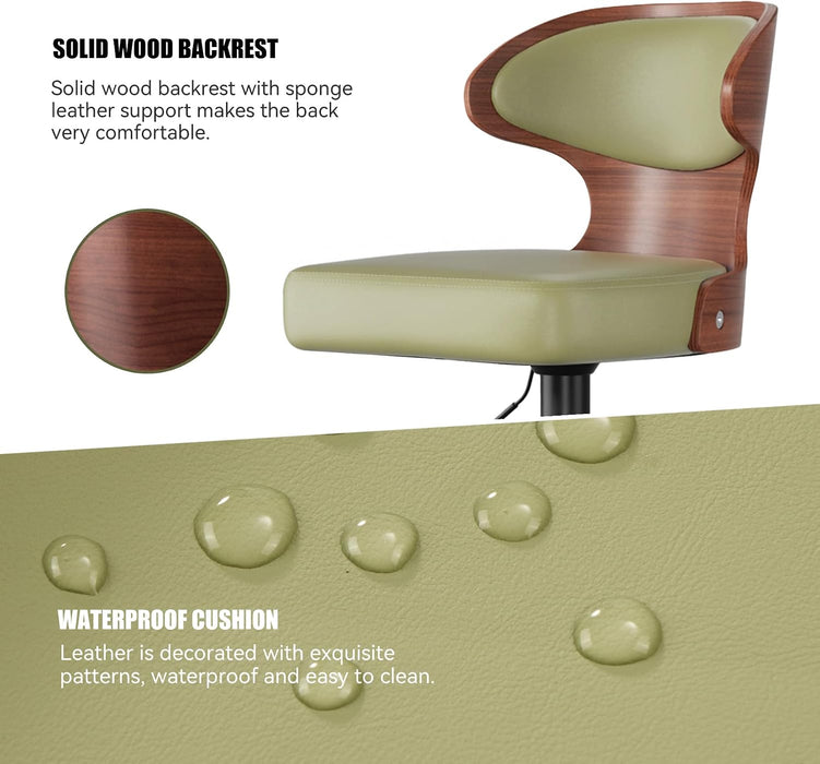 Swivel Bar Stools Set of 4,Adjustable Height Bentwood Barstools | Easy-Clean Faux Leather Upholstered Seat, Back & Footrest, Mid-Century Modern Bar Chair for Kitchen Island, Counter, Green