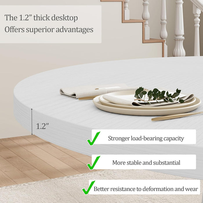47 Inch round Dining Table for 4-6, Wood Kitchen Table with Cross Base and Adjustable Foot Pads, Dining Room Table with Circle Tabletop for Dining Room, Kitchen, Living Room, White