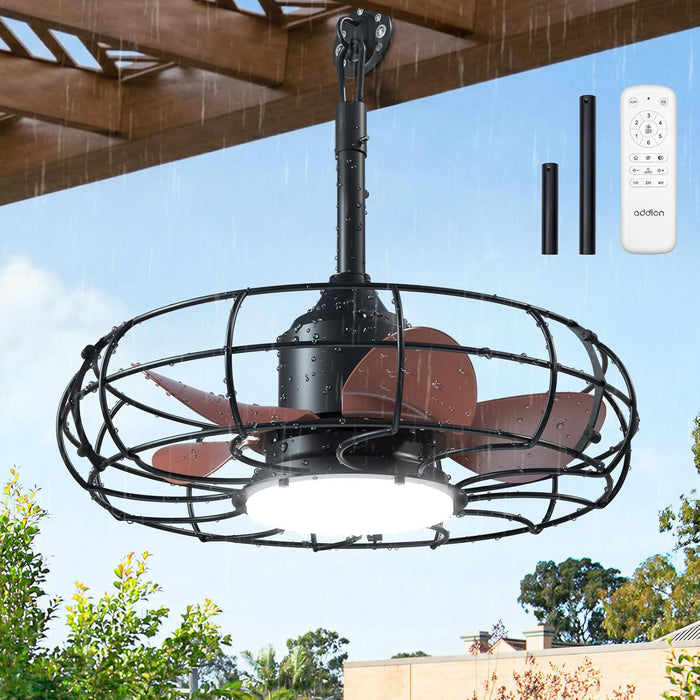 20 Inch Outdoor Ceiling Fan with Light for Patio, IP65 Waterproof Plug in Caged Hanging Fan, Remote Control, 3 CCT, 6 Speeds Reversible Outdoor Fan for Gazebo, Pergola, Porch