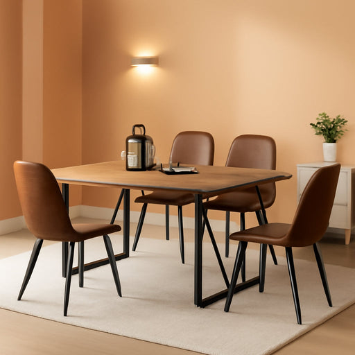 5 Piece Modern Farmhouse Wood Dining Table Set with Upholstered Chairs